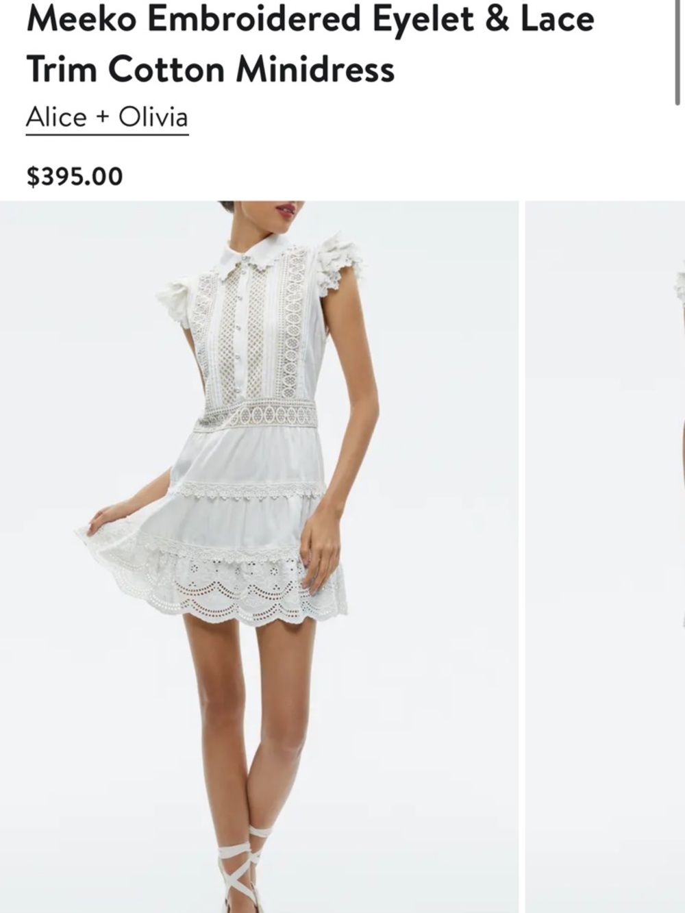 Alice + Olivia Meeko Embroidered Eyelet & Lace Trim Cotton Minidress